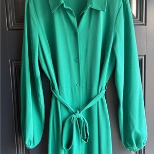 ASOS Teal Long Sleeve Dress with Tie Waist